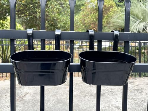 6 Pack 12" Metal Balcony Fence Railing Planters for Outdoor, Oval Black - color: Oval-black