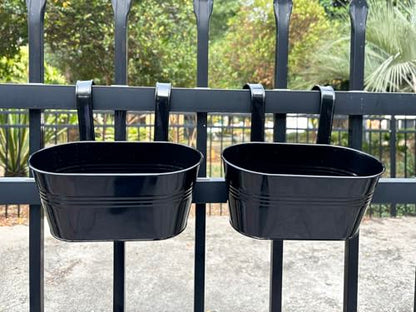 6 Pack 12" Metal Balcony Fence Railing Planters for Outdoor, Oval Black - color: Oval-black