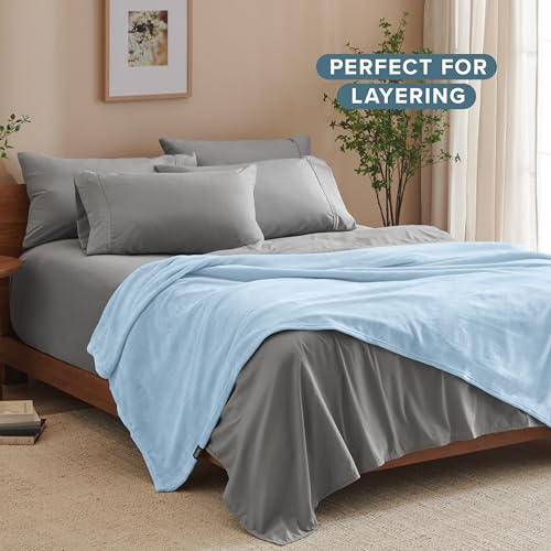 Bare Home Fleece Blanket Luxury Microplush (Full/Queen, Light Blue) - color: 08 - Light Blue, size: Full/Queen