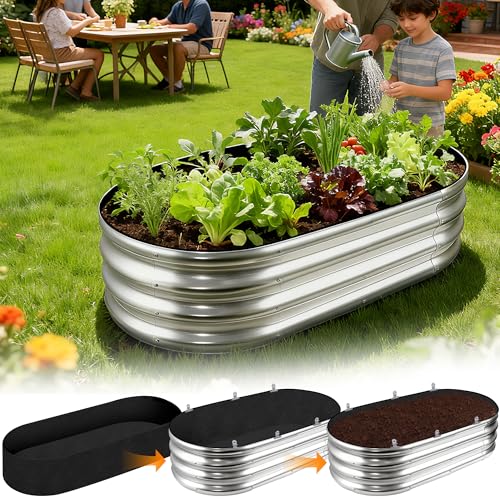 2 Sets 4x2x 1 ft Raised Garden Bed Liner Bag,Plants Grow Bed Fabric Liners - color: Oval