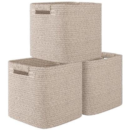 OIAHOMY Storage Cubes 11 Inch Storage Bins 3-Pack Square Baskets Brown - color: Brown