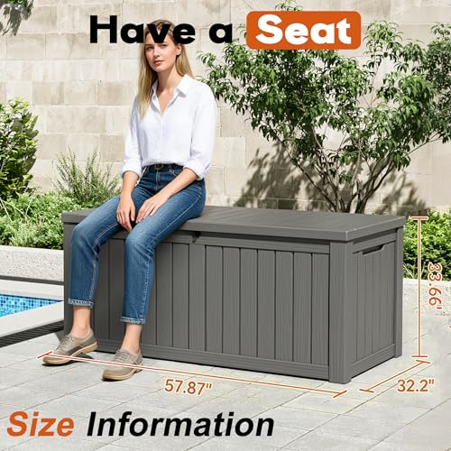 Outdoor Deck Storage Box,Waterproof Grey,260 Gallon - color: Striped Gray, style: 260 Gallon