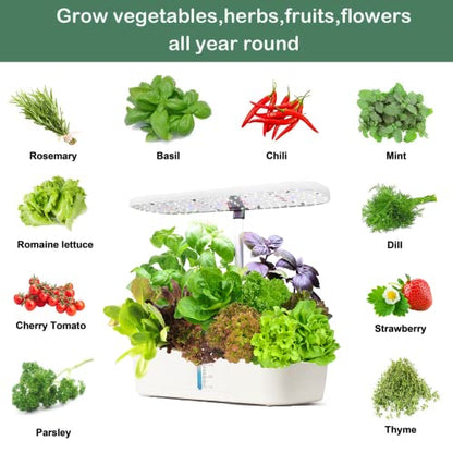 Hydroponics Growing System Kit 12 Pods Indoor Herb Garden with Grow Light - color: White