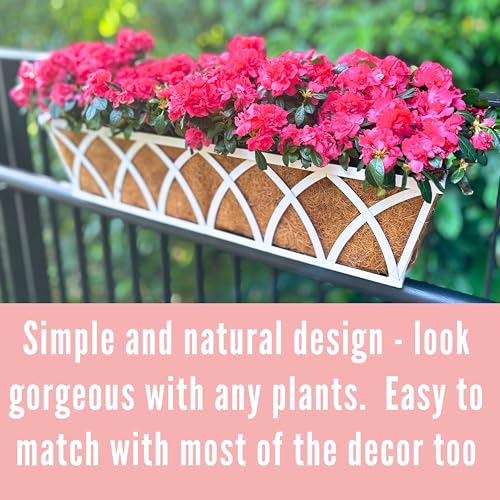 LaLaGreen Wall Planter (30 Inch, 2 Pack)White Metal Rectangular Hanging Flower Box Window Boxes Planters with Coco Liner, Flower Basket Plant Holder Deck Rail Railing Patio Horse Trough Balcony Fence - size: 30 Inch x 2 Pack