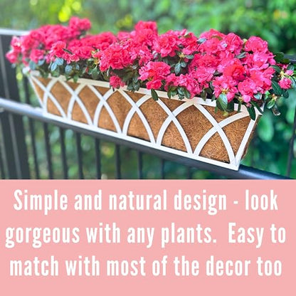 LaLaGreen Wall Planter (30 Inch, 2 Pack)White Metal Rectangular Hanging Flower Box Window Boxes Planters with Coco Liner, Flower Basket Plant Holder Deck Rail Railing Patio Horse Trough Balcony Fence - size: 30 Inch x 2 Pack
