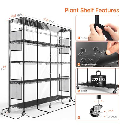 Bstrip 4-Tier Large Indoor Greenhouse with Grow Light, 58x13.8x59in - color: Transparent