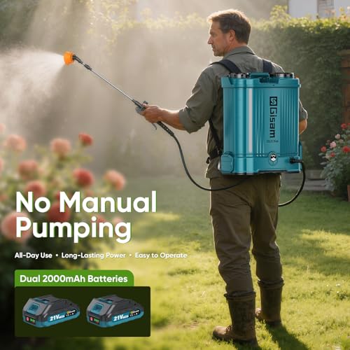 Gisam 5.3 Gal Battery Powered Backpack Sprayer-2 Batteries,Water Markings - color: blue-01