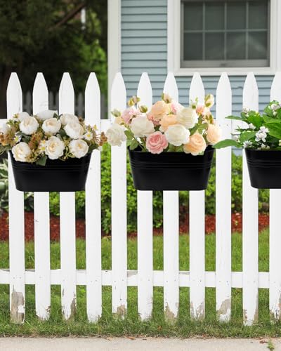 11 Inch Railing Planter Box, 3 Pack Metal Hanging Planters with Hooks