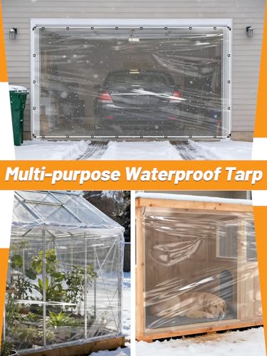 8x10ft Anti-Tear Clear Tarp Waterproof, 5 mil, Windproof & Snowproof - size: 8 x 10 ft