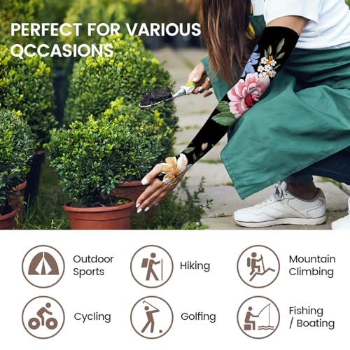 YPHCDO Gardening Sleeves for Women Sun Protection Cooling Arm Sleeves - color: Black Flower