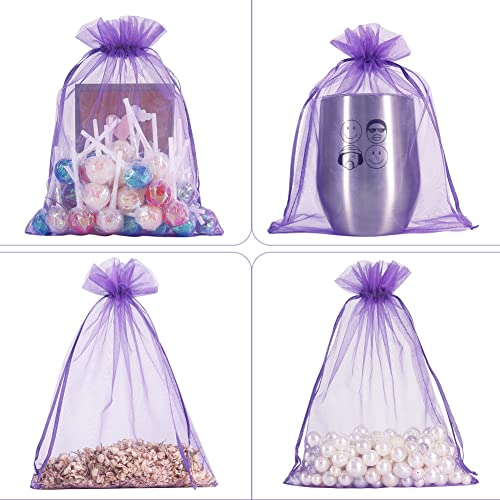 HRX Package 100pcs Mesh Organza Bags 6x9 in for Gift Giving, Large (Purple) - color: purple