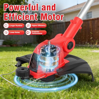 21V Cordless String Trimmer & Edger with 2.5Ah Battery &Fast Charger - color: Crimson