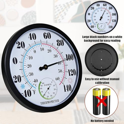 10 Inch Indoor Outdoor Thermometer Hygrometer Combo - color: Black