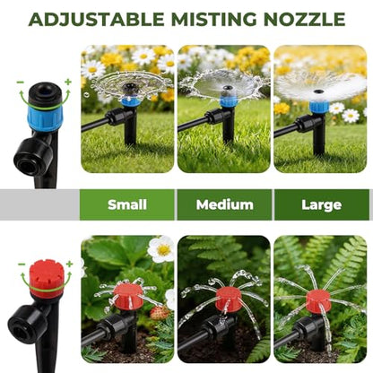 100FT Drip Irrigation System Kit, Quick Connect Garden Watering System, Easy Install Drip Irrigation Kit with 1/2" & 1/4" Tubing, Adjustable Emitters for Garden, Raised Beds, Greenhouse - size: 100FT