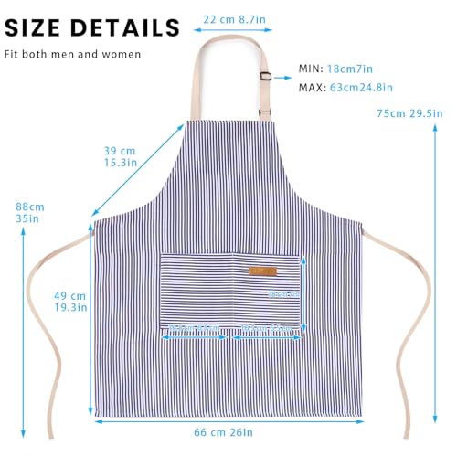 BeLuyi 2 Pack Adjustable Bib Apron with 2 Pockets Chef Cooking Kitchen Restaurant Aprons for Women Men - color: Blue Pinstripes