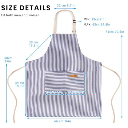 BeLuyi 2 Pack Adjustable Bib Apron with 2 Pockets Chef Cooking Kitchen Restaurant Aprons for Women Men - color: Blue Pinstripes