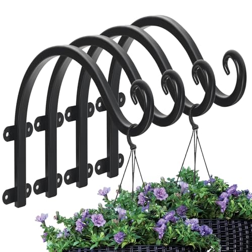 4 Pack 12Inch Plant Hanger, Sturdy Hanging Plant Bracket Hooks Outdoor, Bird Feeder Hanger for Bird Feeders, Planters, Lanterns, Wind Chimes Indoor Outdoor (Black)