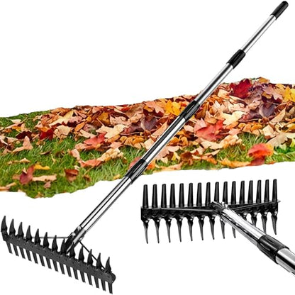 Thatch Rake for Lawns 36-63" Stainless Steel Adjustable Handle