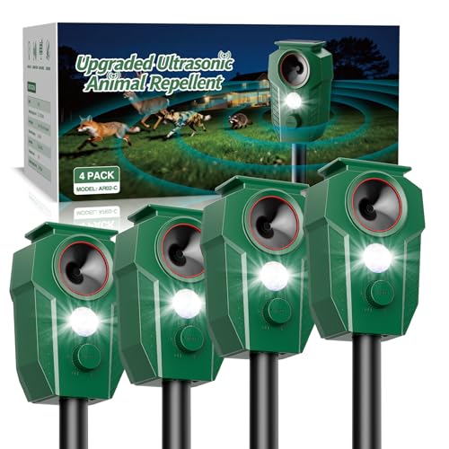 Solar-Powered Ultrasonic Animal Repeller for Outdoor Yards & Gardens with Motion Sensor – Waterproof Deer Repellent Devices Repel Deer, Raccoons, Rabbits & Cats