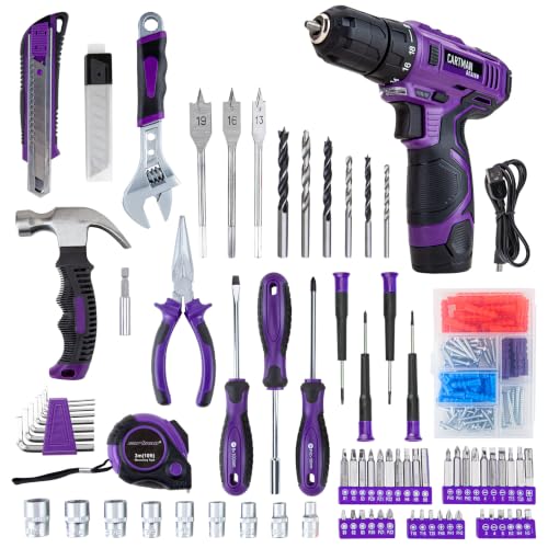 CARTMAN Purple 198-Piece 12V Cordless Drill Tool Combo Set