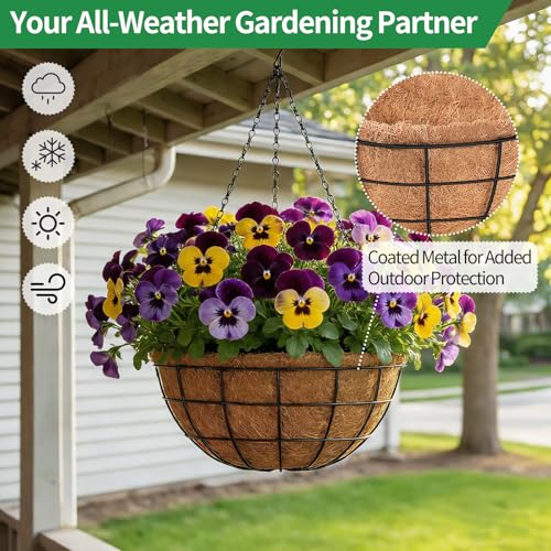 16 Inch Hanging Planters for Outdoor Plants, 2 Pack Large Hanging Baskets