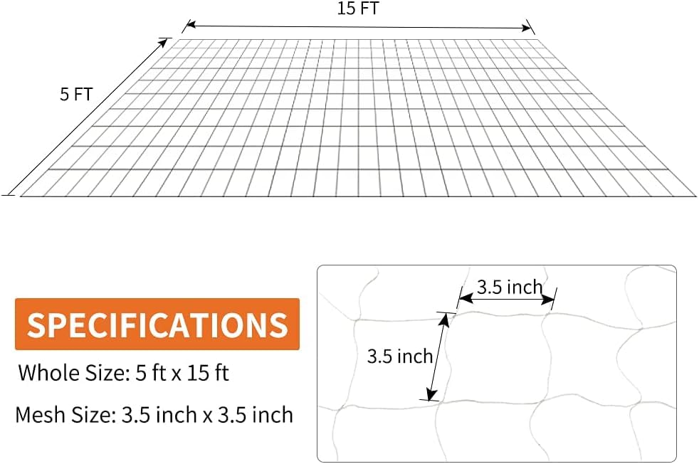 Tcamp Heavy-Duty Polyester Plant Trellis Netting - size: 3.5" Mesh(5*15 Ft) - 2Pack