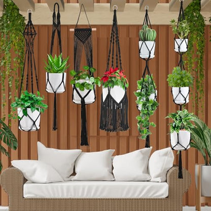 Macrame Plant Hangers, 6Pack Hanging Plant Holders Indoor, Black - color: Black