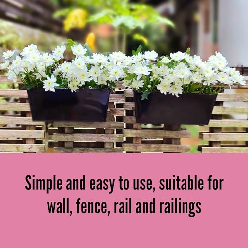 LaLaGreen Outdoor Planter Box (16 in, 6 Pack) Black Metal Rail Fence Pots