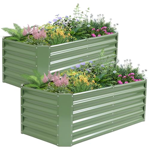 Galvanized Steel Raised Garden Bed, 4x2x1.4ft, 2Pack, Green - color: Olive Green, size: 4×2×1.4 ft (2 Packs)