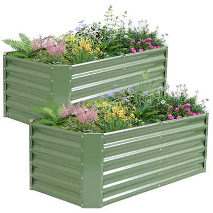 Galvanized Steel Raised Garden Bed, 4x2x1.4ft, 2Pack, Green - color: Olive Green, size: 4×2×1.4 ft (2 Packs)
