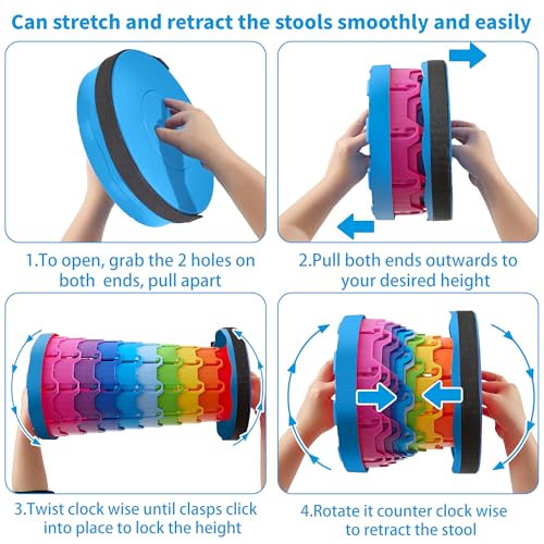 VECELO Telescoping Folding Stool, Upgraded Portable Collapsible Retractable Stool with Load Capacity 400lbs for Garden Fishing Camping Hiking BBQ, 1 PCS Rainbow Blue - color: Rainbow Blue