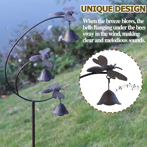 Metal Bees with Bells for Outside Garden Art,Decorative Garden Stakes