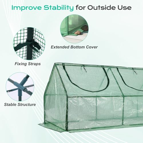 BPS 9x3x3 FT Mini Greenhouse with Roll-Up Zipper Windows, Green PE - color: Green, size: 9x3x3 FT