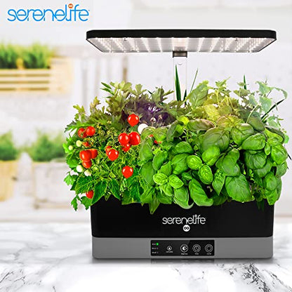SereneLife Smart Indoor Garden - Hydroponic Herb Garden with 4000K Grow Lights Panel, Control Panel Settings, Water Stick, No Soil, Mess-Free, Height Adjustable, Grows Up to 6 Plants - color: Black