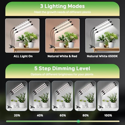Tri-Head Clip Grow Lights for Indoor Plants, Full Spectrum Plant Lights. - size: 3 Heads(Pack 2)