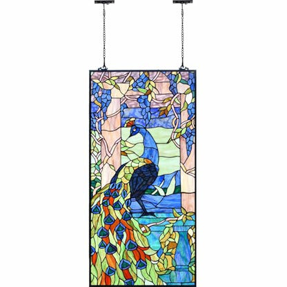 Bieye W10096 Peacock Tiffany Style Stained Glass Window Panel, 19.5Wx40.5H - size: 19.5Wx40.5H Rectangular