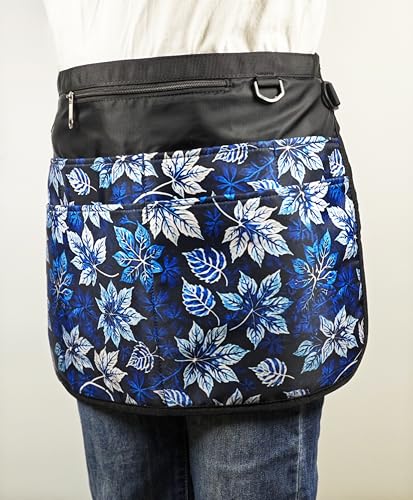 Bafelia Garden Apron for Women with 7 Pocket,Half Florist Apron Harvesting Apron - color: Blue Leaves