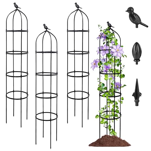 4-Pack 6FT Garden Obelisk Trellis for Climbing Plants,Adjustable 4-Tier Metal Plant Support,Rustproof Outdoor Plant Tower with 3 Decorative Tops for Roses,Tomatoes,Clematis & Vines,Black - size: 12.5"x70"-4 PCS