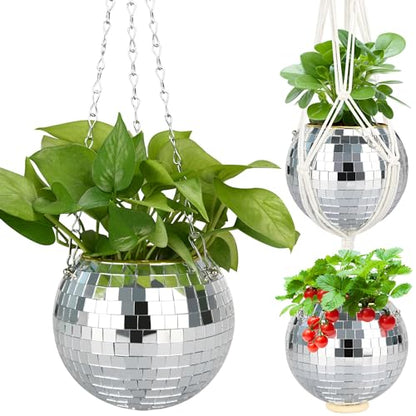 6" Disco Ball Plant Hanger with Hanging Rope, Hanging Chain, Hook, Circle - color: 1×6" Silver
