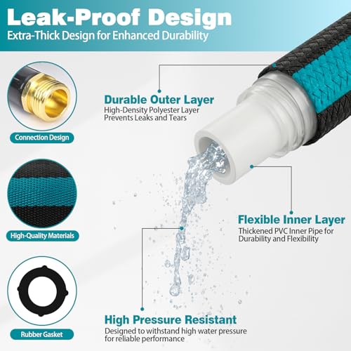75FT Garden Hose, Kink-Free Non-Expandable Flexible Water Hose with 10-Pattern Spray Nozzle, Lightweight Leakproof Flat Hose with 3/4” Solid Brass Connector for Yard, Lawn & Outdoor Use - size: 75FT