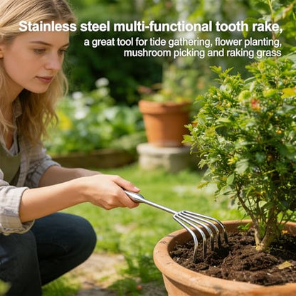 5-Tine Long-Handle Stainless Steel Small Rake