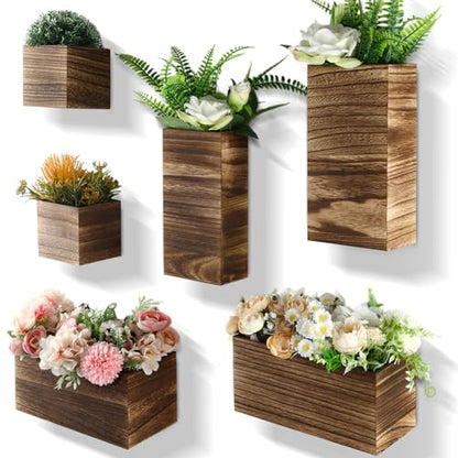 Ziliny 6 Pack Wooden Wall Planters Rustic Hanging Wall Planters, 5 Sizes - size: 5 Sizes