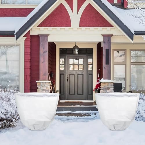 4 Pcs 39 x 39 in Winter Plant Covers Freeze Protection with Drawstring - color: white