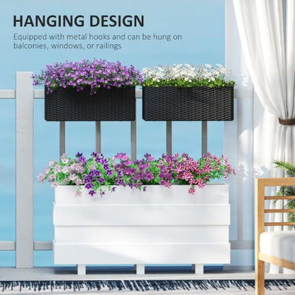 Outsunny 2-Pack 20 Inch Railing Planter Box with Hooks for Fence, Black