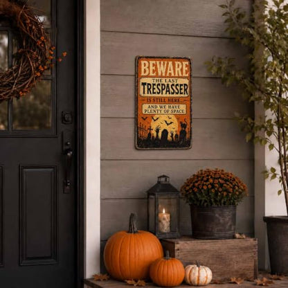 Halloween Metal Art Sign Beware The Last Trespasser Wall Decor - color: 02A