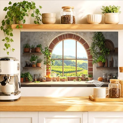 Kitchen Wallpaper 17.3x28 in Vineyard Window Herb Garden for Backsplash - color: Colorful1273