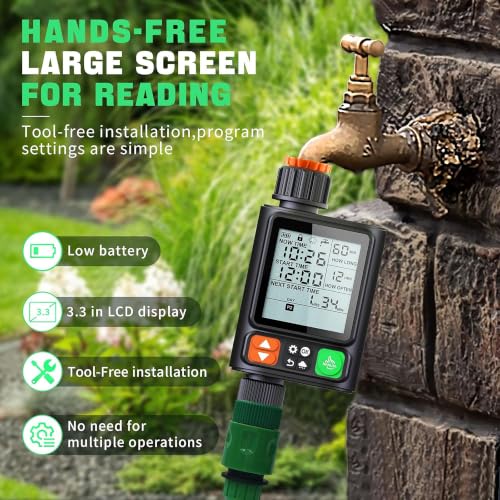 Sprinkler Timer for Garden Hose,10 Independent Watering Programs,Automatic Rain Delay,Outdoor Faucet Water Timer with Manual Mode,3.3" LCD Display,IP54 Waterproof for Lawn Yard Irrigation