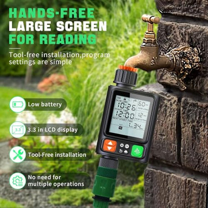 Sprinkler Timer for Garden Hose,10 Independent Watering Programs,Automatic Rain Delay,Outdoor Faucet Water Timer with Manual Mode,3.3" LCD Display,IP54 Waterproof for Lawn Yard Irrigation