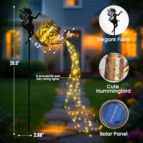 X-PREK Solar Lights Outdoor Waterproof Fairy Solar Watering Can Light - color: Warm White