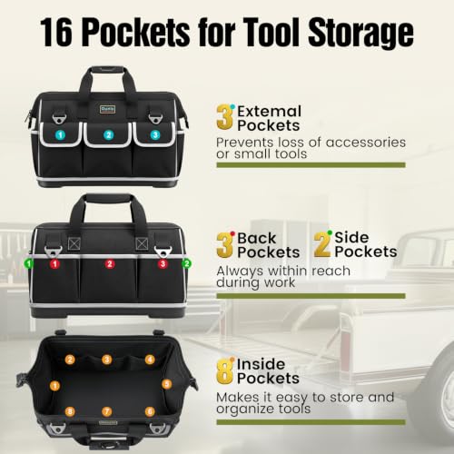 18 Inch Heavy Duty Tool Bag, 16-Pocket Tool Box Organizer, Black - color: Black, size: 18 Inch